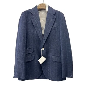$4495 NWT Brunello Cucinelli Blue Linen Silk Wool Blend Blazer Men's IT 48 US 38 - Picture 1 of 14
