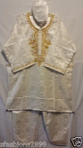 Tuta pantalone uomo 3 pezzi Africa Dashiki 100% poliestere stampa broccato panna taglia gratis - Foto 1 di 5