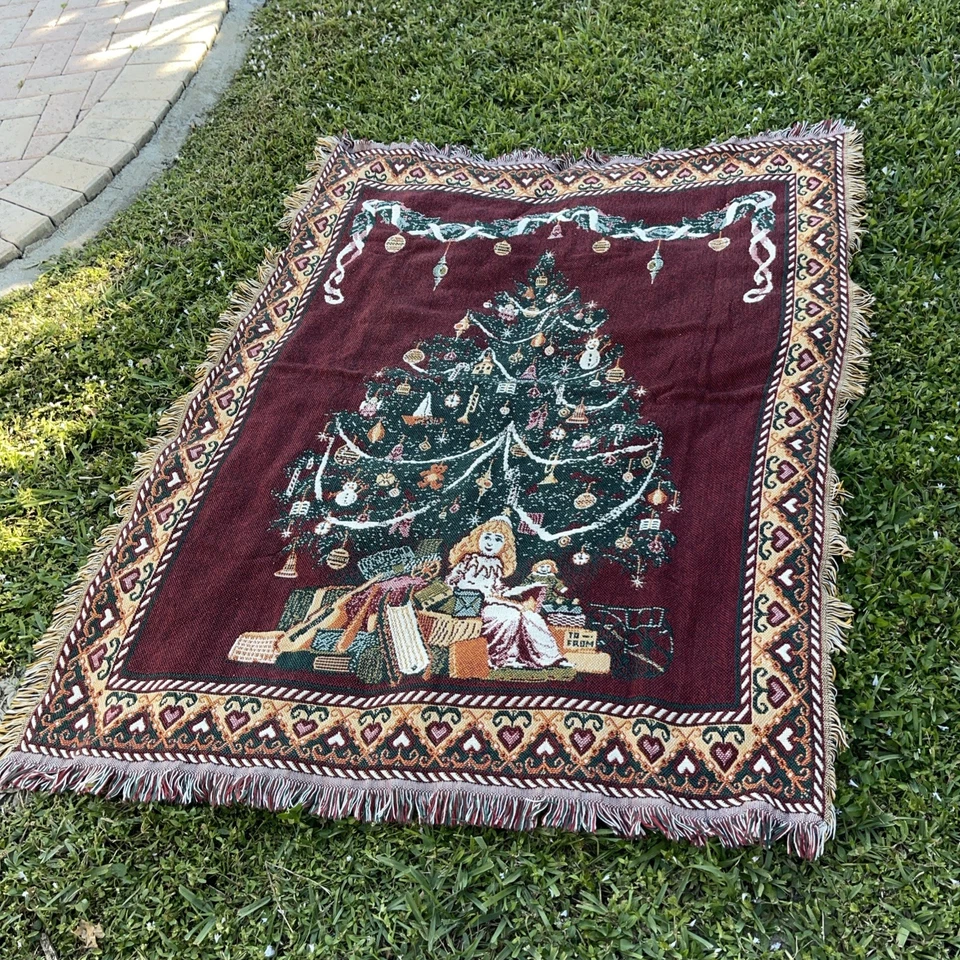 Woven Christmas Tree Throw Blanket Tapestry Goodwin Weavers USA 64x46” Cotton - Image 1 of 4