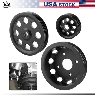 3PCS Underdrive Crank Pulley Kit For Nissan 240SX S14 S15 SR20 1989-1998 Black - Image 1 of 4
