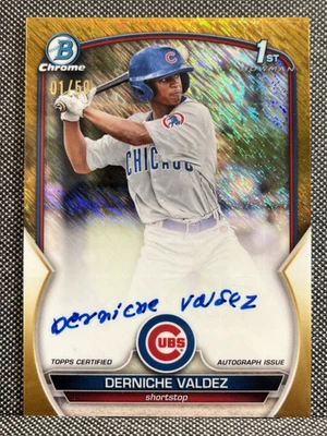 2023 Bowman Chrome GOLD SHIMMER AUTO #CPA-DV Derniche Valdez /50 - Chicago Cubs - Image 1 of 2