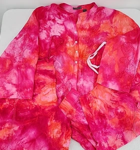 Women's Ice Tie Dye Outfit 3X Blouse XXL Jogger 22W Shorts Upcycled Linen Blend - Picture 1 of 24
