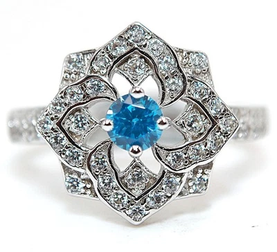 Anillo de plata de ley 925 con topacio azul y topacio blanco de 1 quilate talla 7 MB5-3 Foto 1 de 3