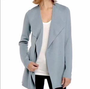 Cárdigan tejido frente abierto mezcla algodón orgánico seda Eileen Fisher XL azul $328 - Imagen 1 de 9