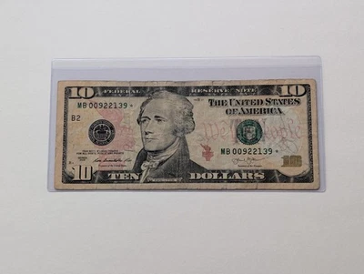 US Ten Dollars, 2013, $10 Bill, Star Notes, Lower Serial Number  - Image 1 of 2
