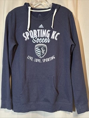 Adidas Sporting Kansas City KC MLS Women’s Hoodie Sweatshirt Medium Blue EUC - Image 1 of 4