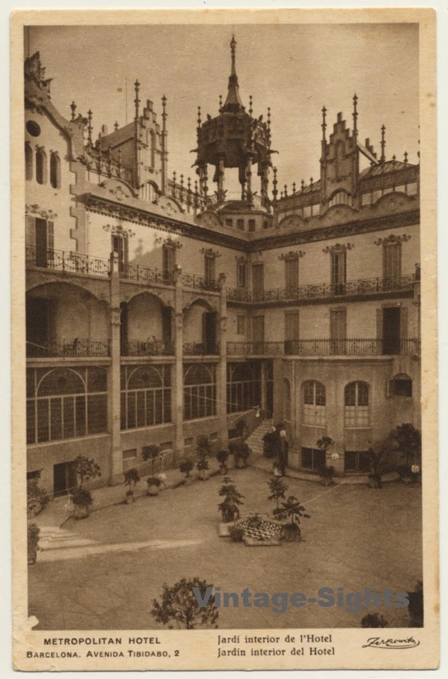 Barcelona: Metropolitan Hotel / Inside Garden (Vintage PC Zerkowitz ~1910s/1920s - Imagen 1 de 1