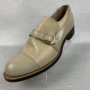 Stacy Adams Monk Buckle Strap Creme/Stone Leather Round Cap Toe Shoes Size 7.5D - Picture 1 of 12