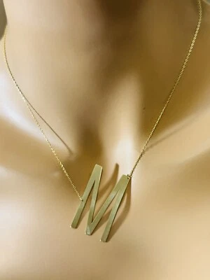 Pure 18K 750 Real Fine Gold 16.5”/ 17.5” long Letter M Necklace 1mm 5.2g - Image 1 of 4