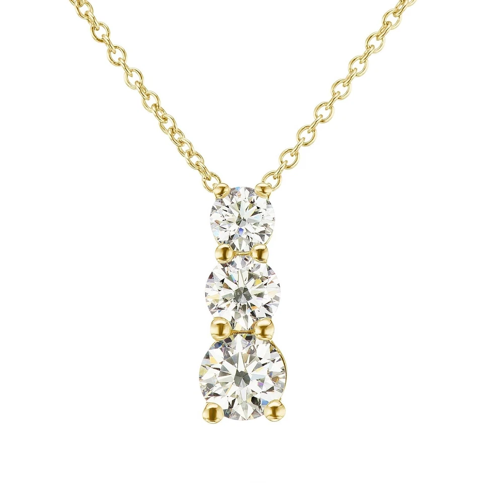 14K Gold Lab Grown Three 1-1/2CTW Diamond Past Present Future Necklace - Image 1 of 1
