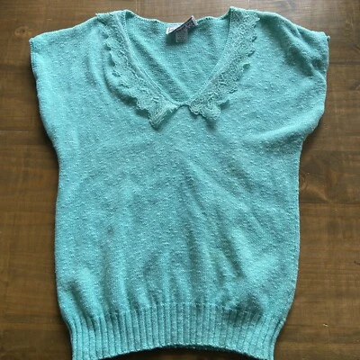 Suéter Andrew St. John Vintage Gola de Renda Manga Curta Dolman-Verde-Médio - Imagem 1 de 4