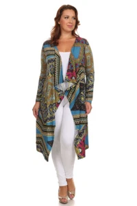 Women Plus Size Long Maxi Cardigan Sweater Draped Open Front - Made in USA - Picture 1 of 24
