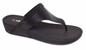 TS TAKING SHAPE sz 6 / 37 Black Capri Slide crystal wedge thongs comfy shoes NIB - Picture 1 of 3