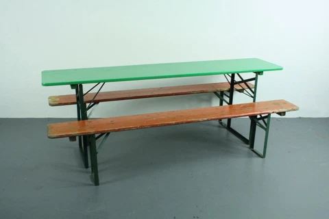 VINTAGE INDUSTRIAL GERMAN BEER TABLE BENCH SET GARDEN PAINTED Cover