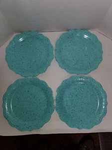 Pioneer Woman 4 Set Juliette Melamine 10" Speckled Scalloped Dinner Plate Teal - Picture 1 of 8