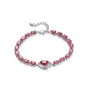 9CT Oval Cut Natural Red Ruby Women's Tennis Bracelet 14K White Gold Finish