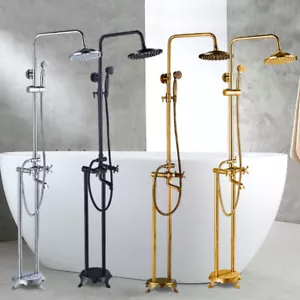 Bathroom Freestanding Tub Faucet Rainfall Shower Head System Floor Mounted Mixer - Picture 1 of 82