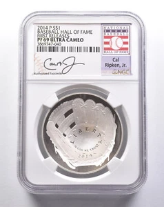 PF69UCAM 2014-P Baseball HOF Cal Ripken, Jr Signed Commem Silver $1 FR NGC *3220 - Picture 1 of 3