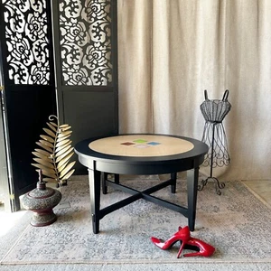 Black Round Coffee Table Black with Resin Squares - Picture 1 of 11