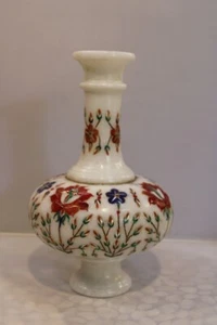 White Marble Flower Vase Pietra Dura Art Planter for Restaurant Decor - Picture 1 of 3