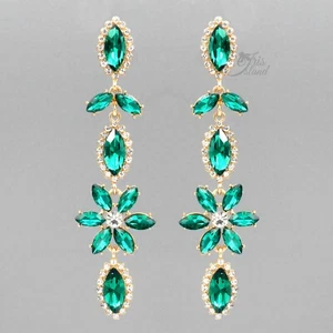 Pendientes colgantes de gota de estrás de cristal verde chapados en oro para mujeres joyería 20175 - Imagen 1 de 4