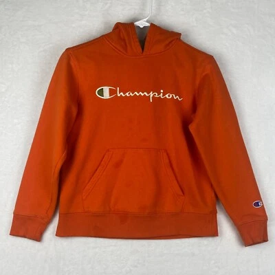 Champion Suéter Niños Mediano Naranja Sudadera con Capucha Pullover Logo Bolsillo Foto 1 de 4