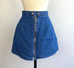 Vintage 80/90s Ellemenno Women Denim Skirt Size 9 Full Front Zip Mini Boho - Picture 1 of 10