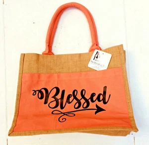 Buckhead Betties Burlap Jute Tote Bag Resuable "BLESSED" Logo New With Tags  - Picture 1 of 8