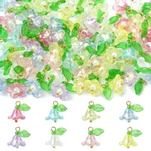 80pcs Lily of the Valley Charms Acrylic Green Leaf Floral Charms for Jewelry DIY - Picture 1 of 9
