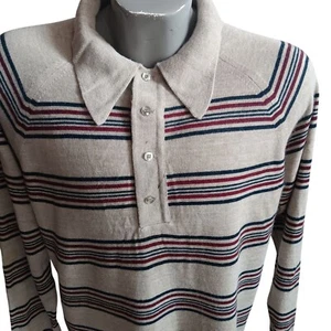 Großer Vintage Lord Jeff gestreifter Pullover Pulli beige rot & blau gestreift 70er Jahre - Bild 1 von 8