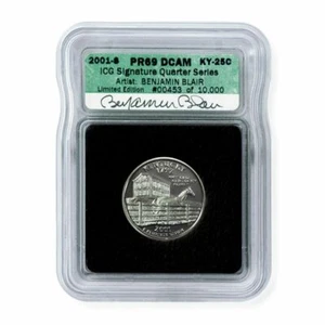 2001 USA Designer Signed State Quarter Kentucky Benjamin Blair ICG PR69DCAM - Picture 1 of 3