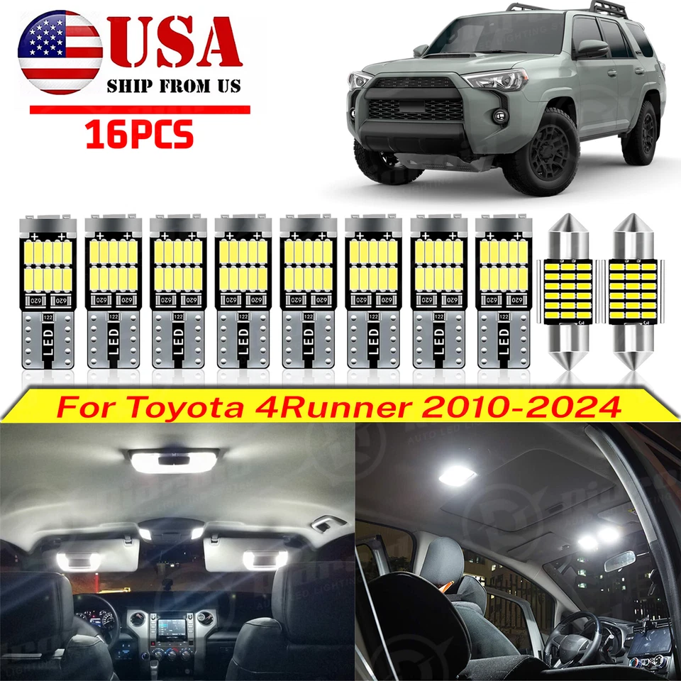 Белый светодиодный интерьер фары пакет набор для 2010-2024 Toyota 4Runner 3014 SMD + инструмент - Изображение 1 из 4