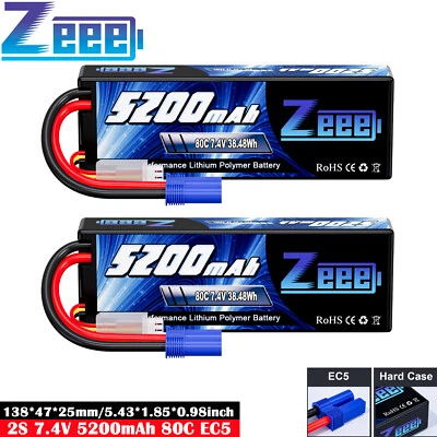 2x Zeee 7,4V 2S Lipo Akku Batterie 5200mAh 80C EC5 für RC Auto Truck Flugzeug - Bild 1 von 4
