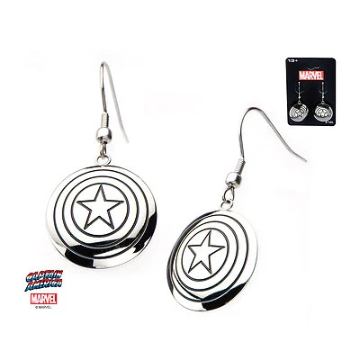 PENDIENTES COLGANTES CON LOGOTIPO ESCUDO CAPITÁN AMÉRICA de acero inoxidable nuevos con disfraces Marvel Foto 1 de 4
