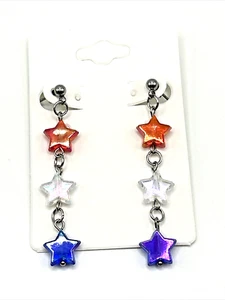 Patriotic STARS Red/White/Blue Acrylic Bead Dangle Stainless Steel Earrings USA - Picture 1 of 4