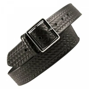 6605 CINTURÓN DE GUARNICIÓN BOSTON CUERO 1.75" NEGRO TEJIDO DE CESTA HEBILLA PLATEADA TALLA 26 - Imagen 1 de 4