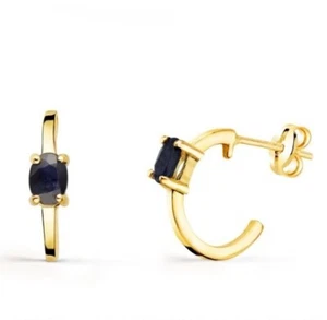 Pendientes oro 18k 750 Mls. Medio Aro Con Zafiros 12 X 3 MM. - Imagen 1 de 3
