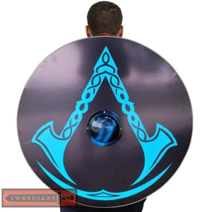Assassin's Creed Valhalla Eivor 32 Inch Huge Norse Viking Wood Shield Black Flag - Picture 1 of 3