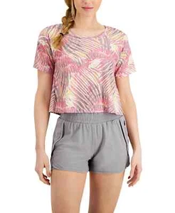 Ideology Women's Tropical Tie Dyed Cropped Short Sleeve Top, Multicolor, XL - Picture 1 of 1