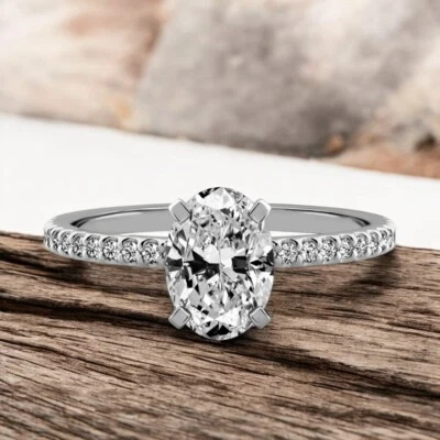 Oval Diamond Engagement Ring 1.25 Ct Lab Created 14K White Gold IGI  E F VS - Image 1 of 4