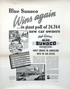1930's Original "Blue Sunoco Wins Again" Advertising Poster - 17.5"x 22.5" - Picture 1 of 8