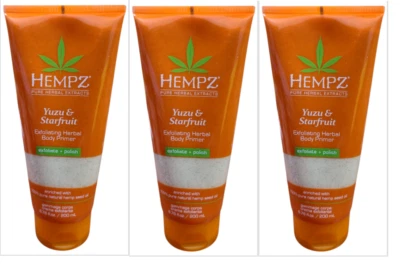 LOTE DE 3 imprimaciones corporales a base de hierbas exfoliantes de cáñamo Yuzu y Starfruit, 6,76 oz Foto 1 de 2