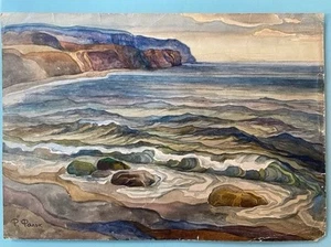 Pintura acuarela rusa vintage de Crimea firmada por R.Falk años 50 42x30 cm - Imagen 1 de 6