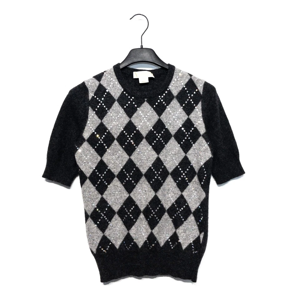 Top Michael Kors Gris Argyle Diamante 100% Cachemira Ajustado Tejido - Talla XS 4 6 Foto 1 de 4