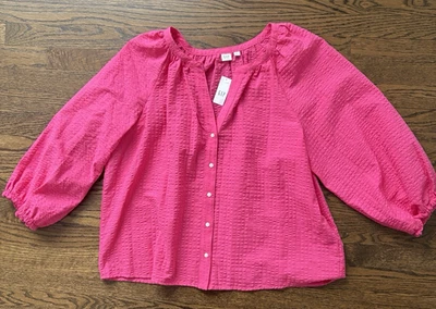 Blusa Top Mujer Gap Talla XL Rosa Botón Delantero Cuello en V Manga 3/4 Nueva con Etiqueta Foto 1 de 4