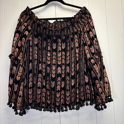 Miss Me Burnout Velvet Boho Whimsigoth Cold Shoulder Top Size L Fairy Grunge - Image 1 of 4