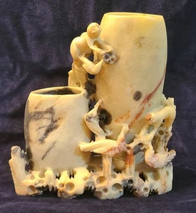 Chinese Soapstone, Hand Carved, Brush Pot. Antique! Vintage! - Picture 1 of 20