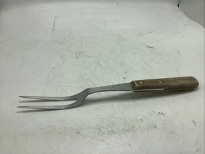 Vintage Flint USA Stainless Steel Meat Carving Fork W/ Wooden Handle Heavy duty - Picture 1 of 8