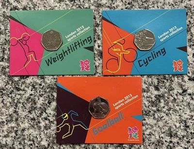 London 2012 Sports Collection 50p Uncirculated Cycling, Weightlifting & Goalball - Image 1 of 2