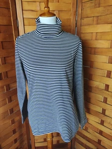 Bass G H Bass Company Rollkragenpullover marineblau und beige gestreift Damen L - Bild 1 von 8